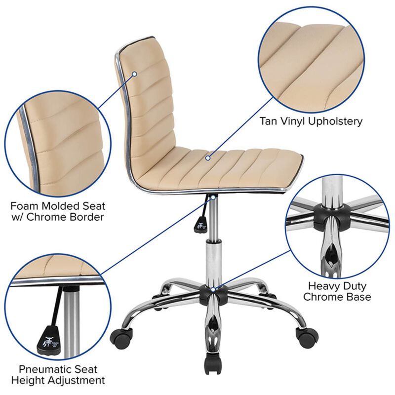 Alan Low Back Designer Armless Ribbed Swivel Task Office Chair image number 6