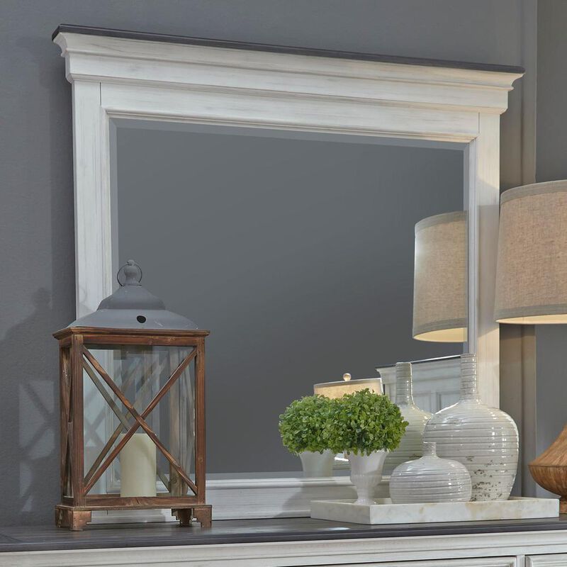 Liberty Furniture Allyson Park Crown Mirror in Wirebrushed White w/ Charcoal Top image number 4