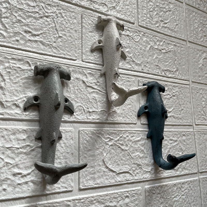 Charming Hammerhead Shark Wall Hooks Set &ndash; Decorative Cast Iron Hooks in Blue, Gray, and White, Nautical Decor for Beachy Spaces, 5 Inches High image number 5