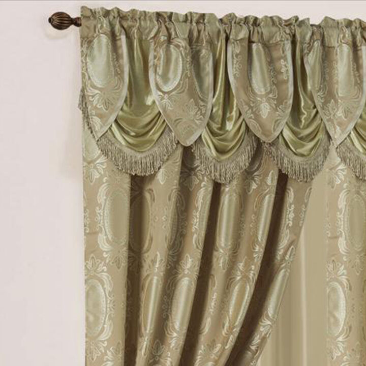 Olivia Gray Kenyon Damask Textured Jacquard 54 x 84 in. Single Rod Pocket Curtain Panel w/ Attached 18 in. Valance in Taupe