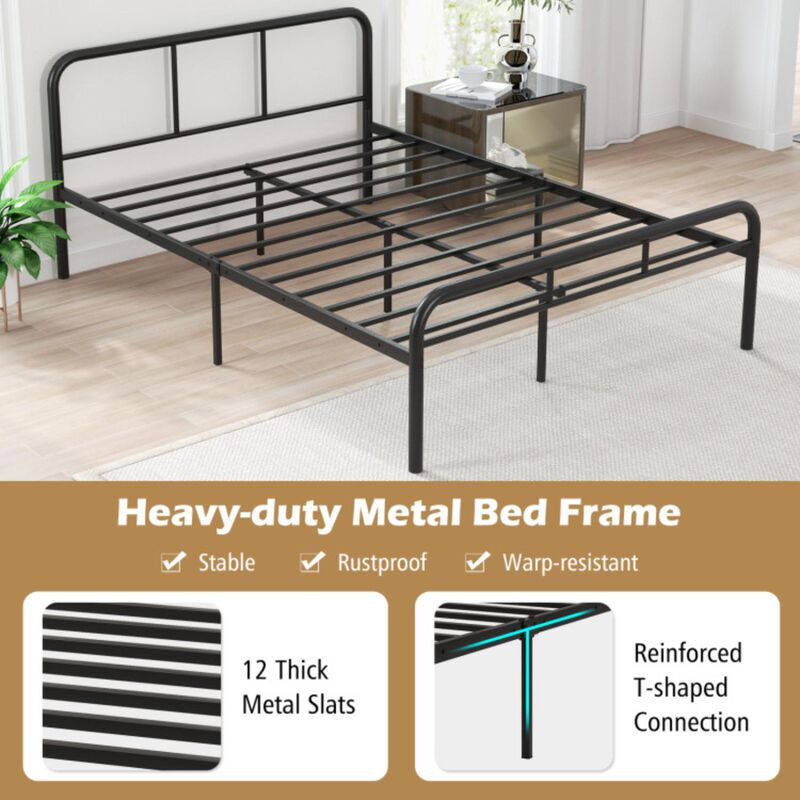Hivvago Full Bed Frame with Headboard and Footboard No Box Spring Needed