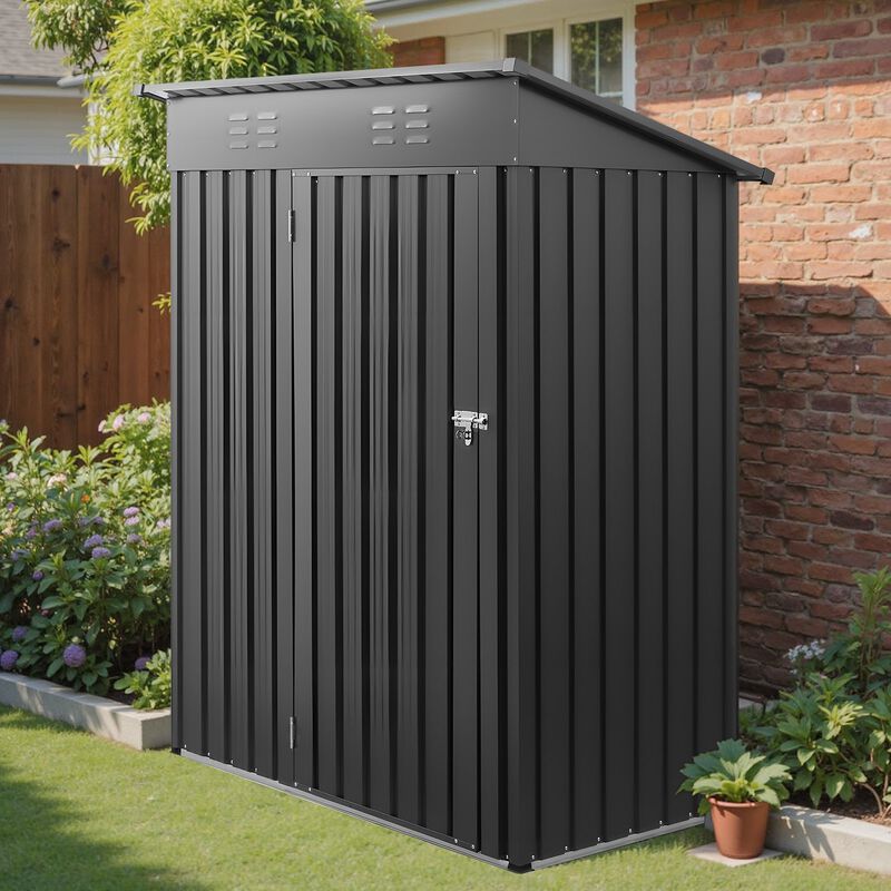 Outdoor Metal Storage Shed with Lockable Door, Sloped Roof for Garden, Patio & Backyard-Black image number 1
