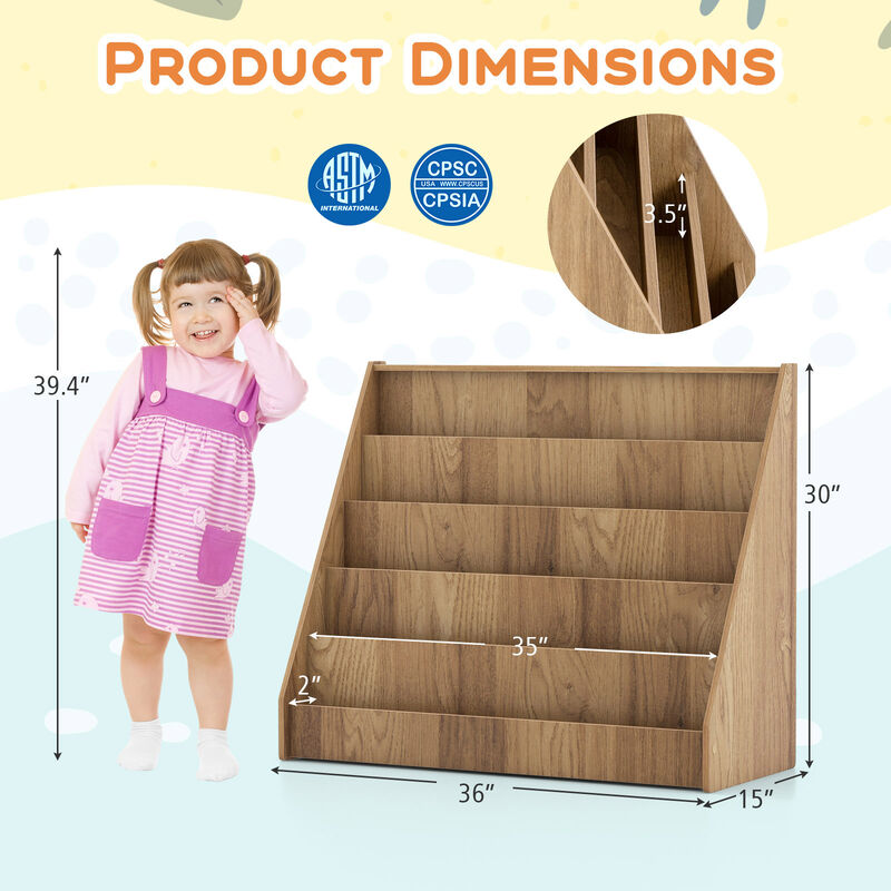 5-Tier Kids Bookshelf with Deep Compartments and Stable Baby Book Case