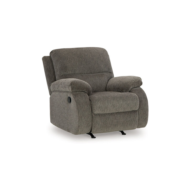 Lyla Manual Rocker Recliner Chair, Bustle Back, Brindle Gray Polyester - Benzara