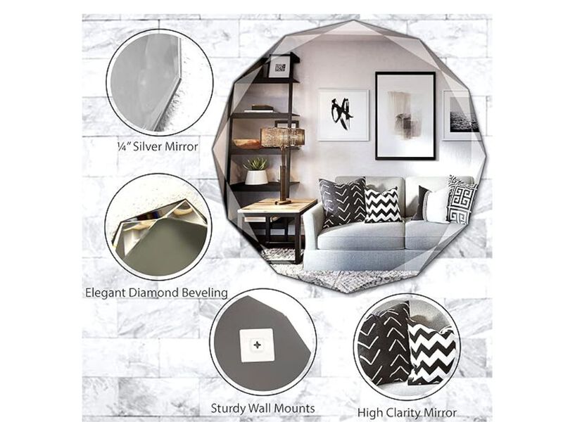 20" Round Frameless Vanity Mirror &ndash; Beveled Edge Wall D&eacute;cor