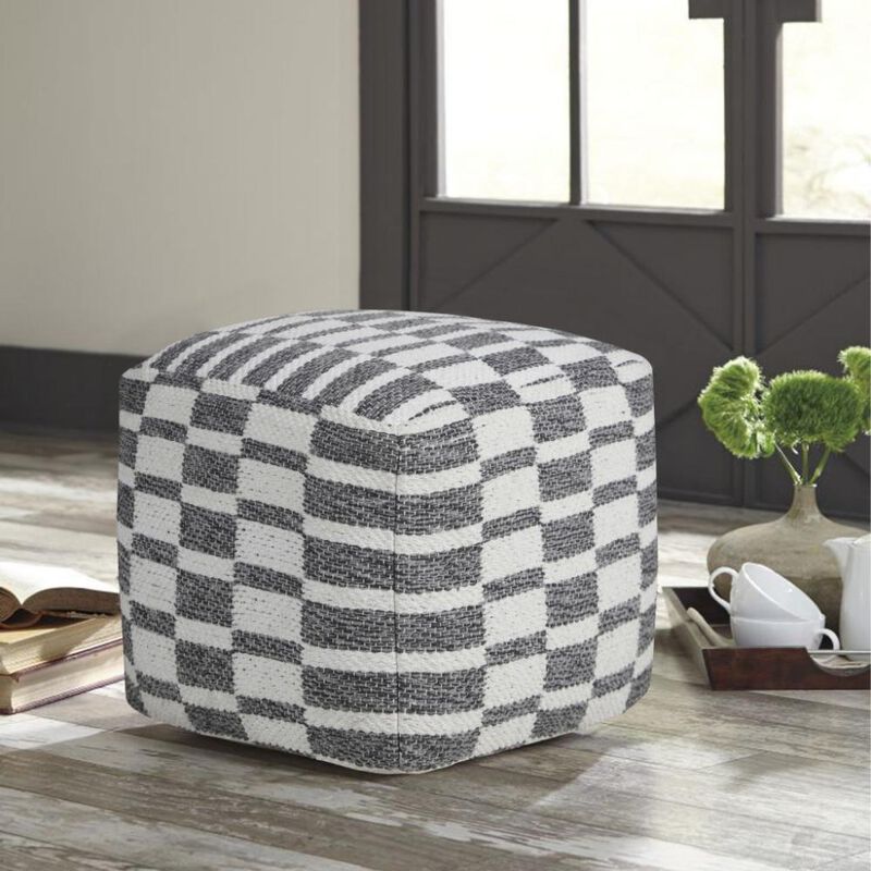 Hivvago 18 Inch Gray Cotton Geometric Pouf Ottoman