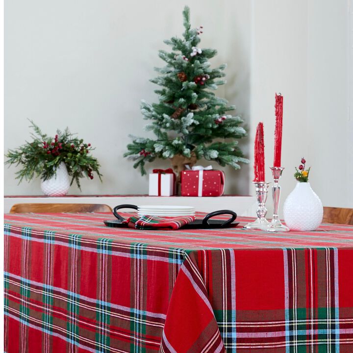 Solino Home Madras Holiday Plaid 100% Linen Table Throw &ndash; Handcrafted, Machine Washable, Perfect for Holiday and Everyday Dining
