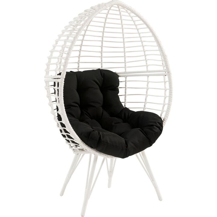 Wicker Patio Lounge Chair with Angled Metal Legs, White-Benzara