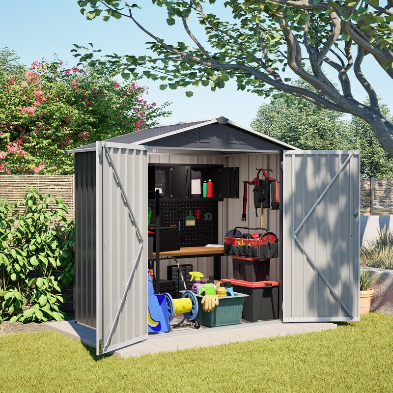 Metal Outdoor Storage Shed 6 x 4 FT Metal Shed with Lockable Door, Waterproof Garden Tool Shed Storage House image number 2