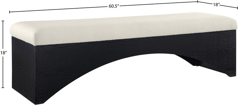 Meridian Furniture Lawson Cream Velour Fur Fabric Bench