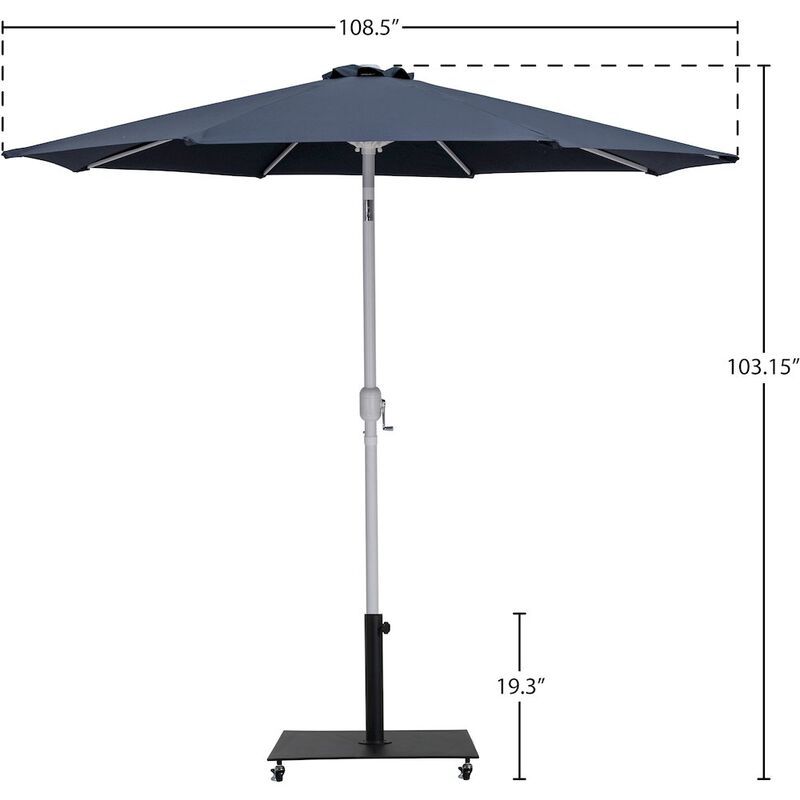 Meridian Furniture Fiji Grey Fabric / Matte Black Aluminum Patio Umbrella with Base Sets