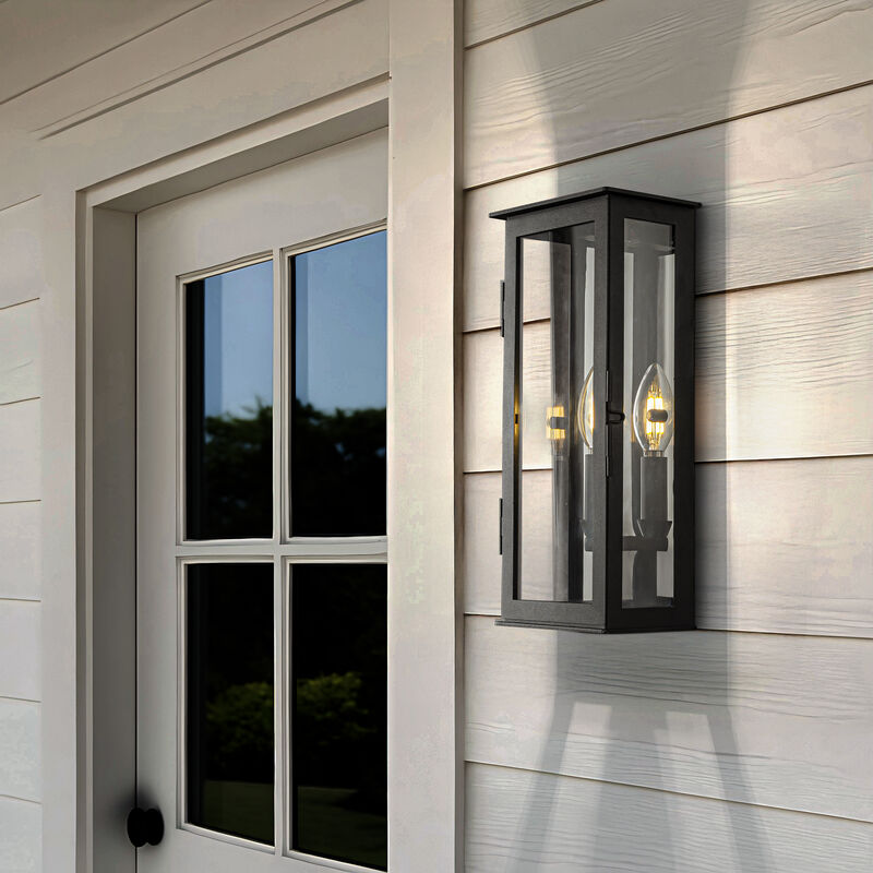 1 Light H12 in. Modern Matte Black Outdoor Wall Light with Dusk-to-Dawn Sensor Simplicity Exterior Wall Sconce with Clear Glass Shade for Porch Garden image number 2