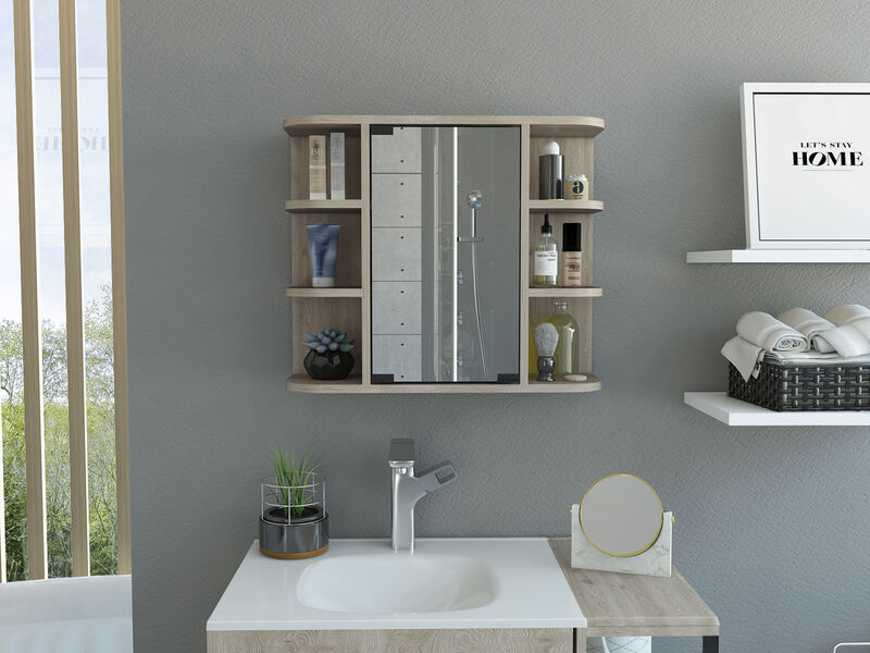 DEPOT E-SHOP Roma Mirrored Medicine Cabinet, Six External Shelves, Three Interior Shelves, Light Gray image number 1