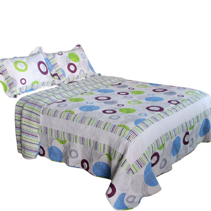 Bubble Ocean King Size 3PC Cotton Quilted Printed Patchwork Style Bedding Set