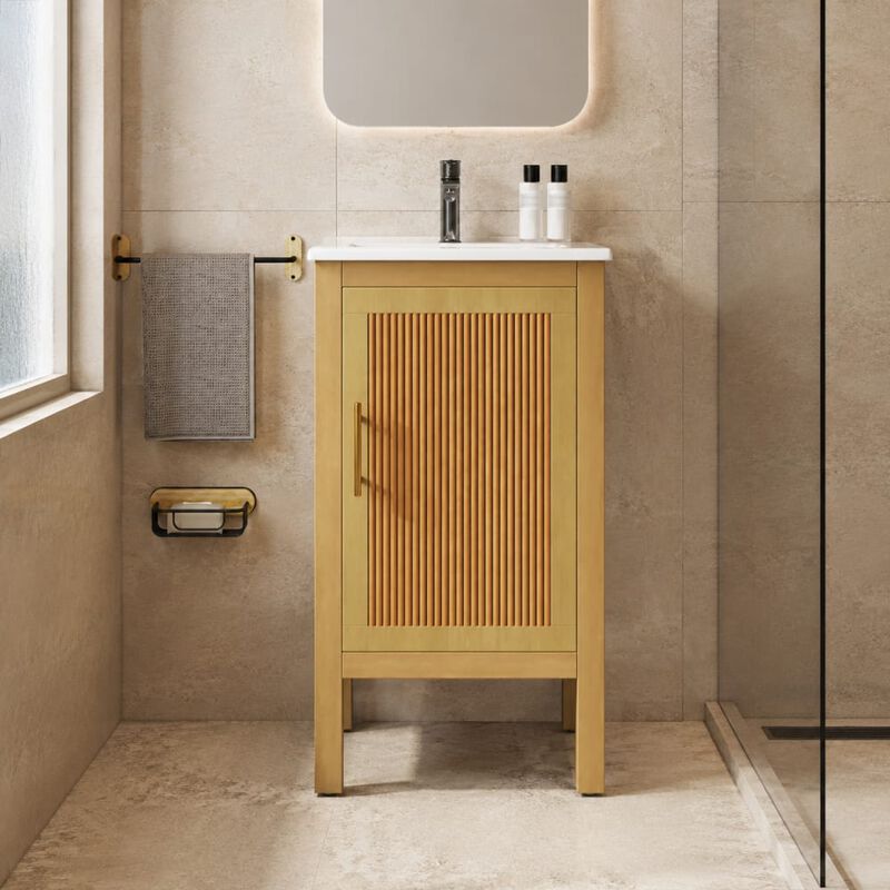 ELEMENT ACE 18 Inch Compact Bathroom Vanity with Integrated Ceramic Sink, Adjustable Storage Shelf, Soft-Closing Hinges for Small Bathroom Space Solutions image number 2