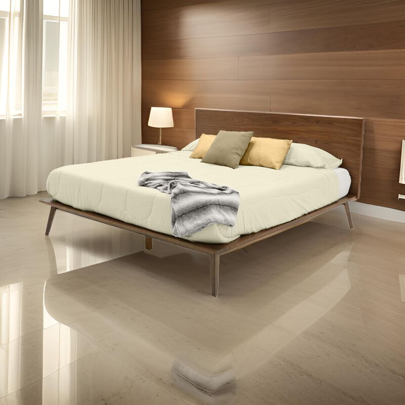 Cary King Size Platform Bed, Panel Headboard, Brown Walnut Veneer - Benzara