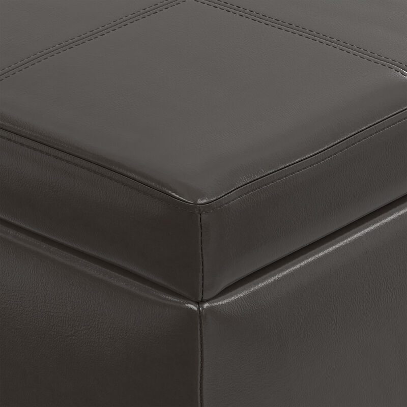 Kingsley 48 inch Wide Transitional Rectangle Large Storage Ottoman in Coffee Brown Vegan Faux Leather, Assembled image number 8
