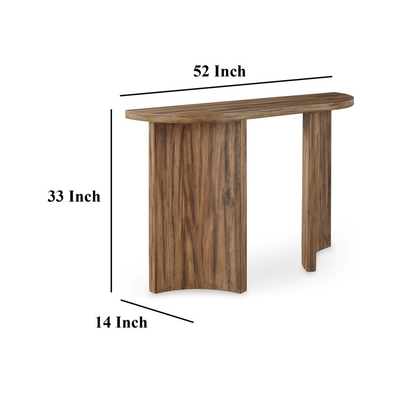 Anny Sofa Console Table, Curved Plinth Base, 52 Inch Brown Oak Wood