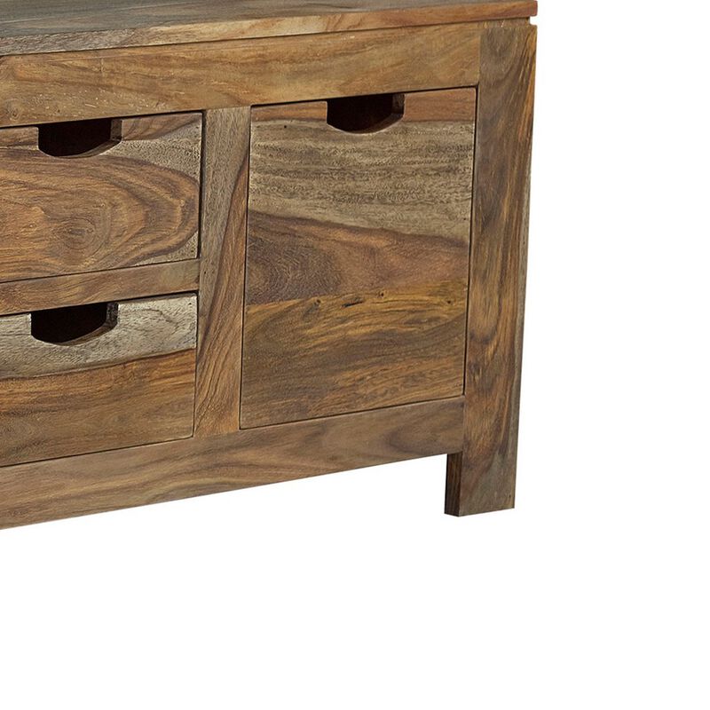 Dale 53 Inch Rustic Storage Coffee Table, 6 Gliding Pull Out Drawers, Brown image number 3