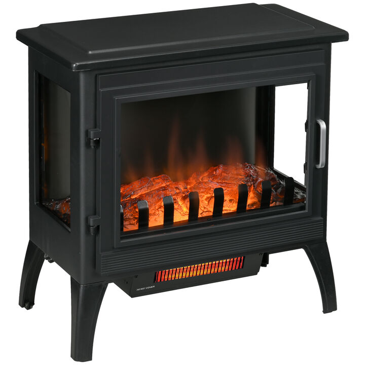 HOMCOM 24" Electric Fireplace Stove, Freestanding Infrared Fire Place Heater with Realistic Logs Flame, Adjustable Temperature, Overheat Protection, 1000W/1500W, Black