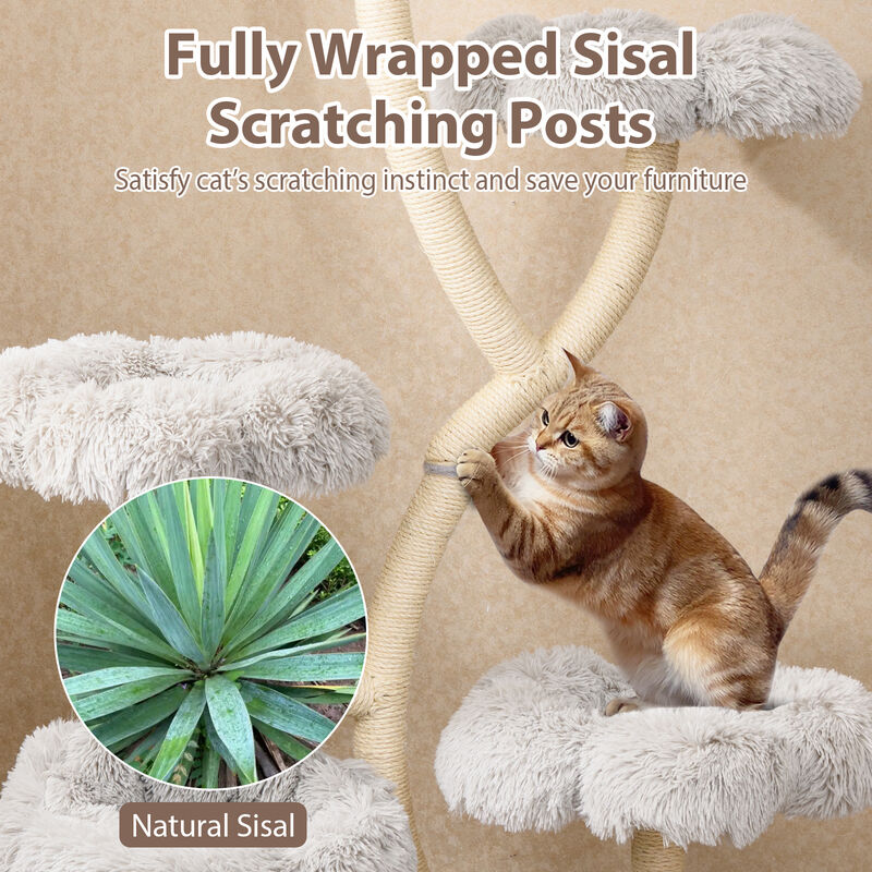 Freestanding Cat Tower with Flower Platforms and Sisal Scratching Posts