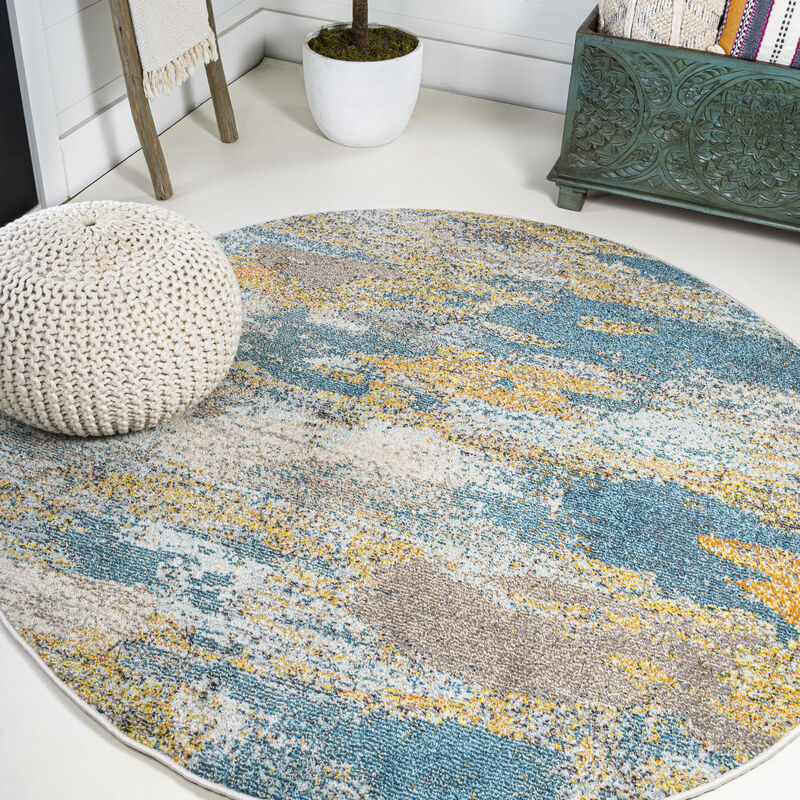 Contemporary Pop Modern Abstract Vintage Waterfall Round Area Rug image number 1