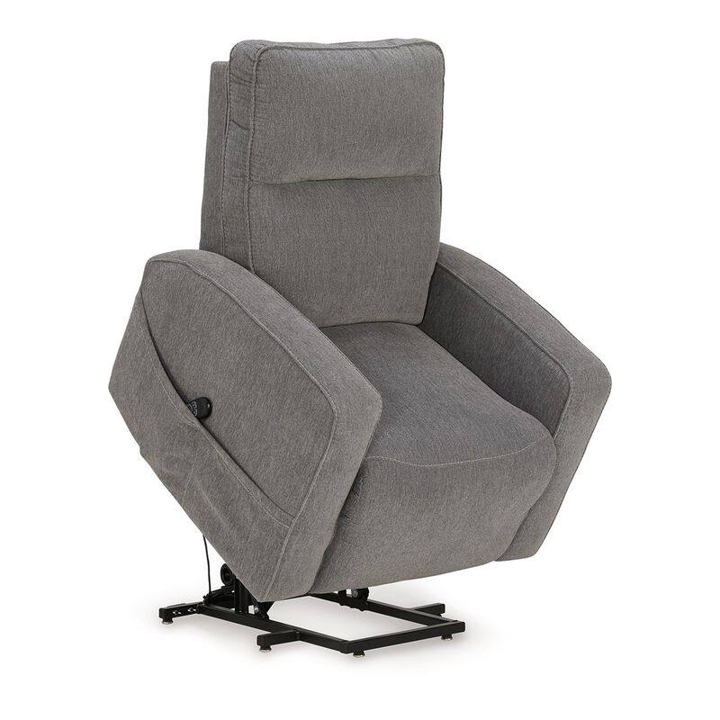 Lawson Power Lift Recliner Chair, Gray Polyester, Soft Foam Cushioned - Benzara