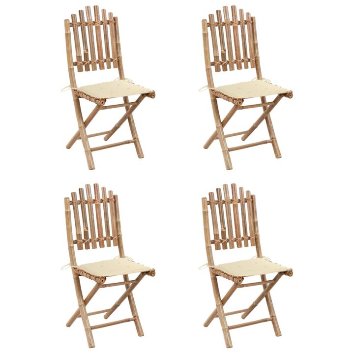 vidaXL 5 Piece Folding Outdoor Dining Set with Cushions Bamboo