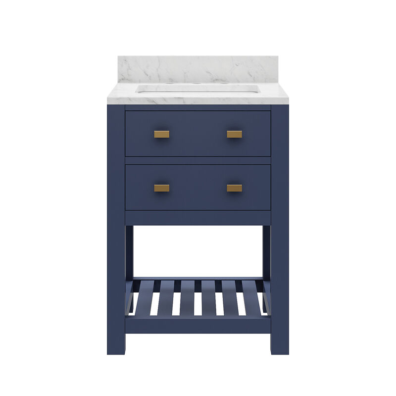 Madalyn 24 In. Single Sink Carrara White Marble Countertop Bath Vanity in Monarch Blue