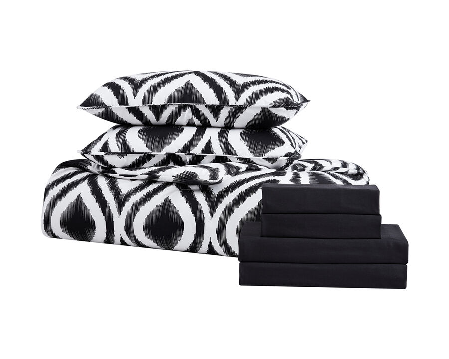 Cypress 7 Piece bed in a bag Comforter Set and Sheet Set Queen Black & White