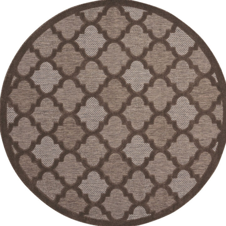 HomeRoots 8' Brown Round Geometric Indoor Outdoor Area Rug