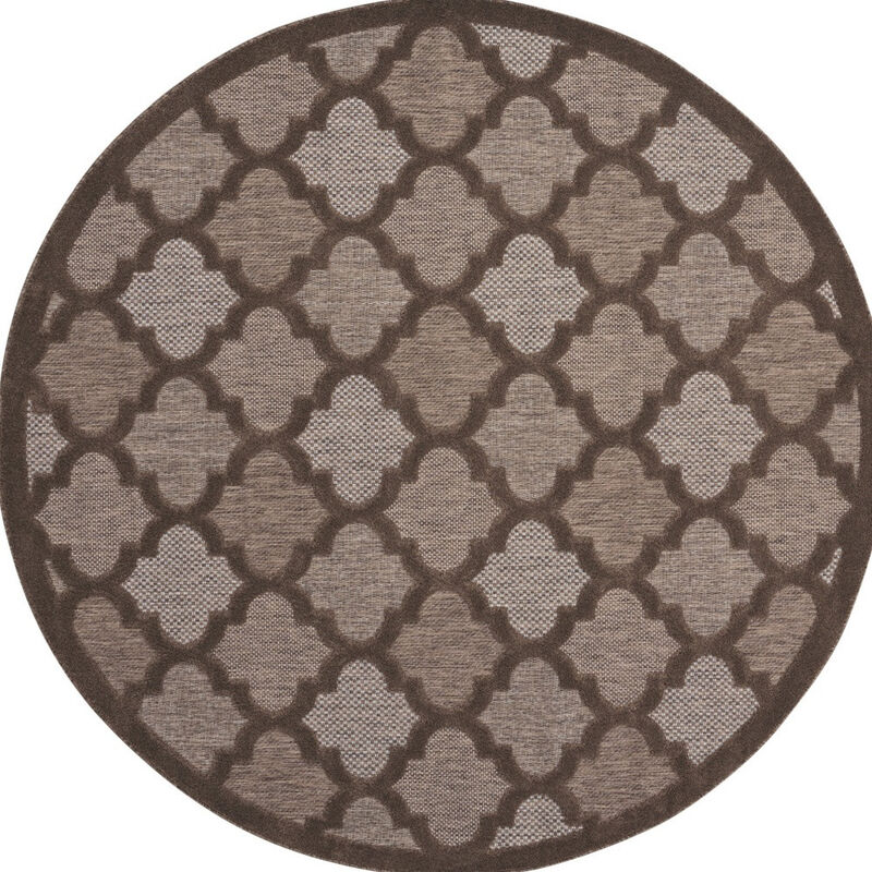 HomeRoots 8' Brown Round Geometric Indoor Outdoor Area Rug image number 0