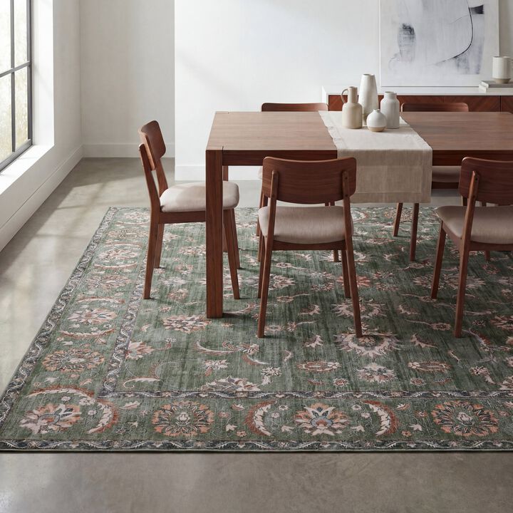 Arabella Vintage Floral Border Non-Slip Machine-Washable Area Rug
