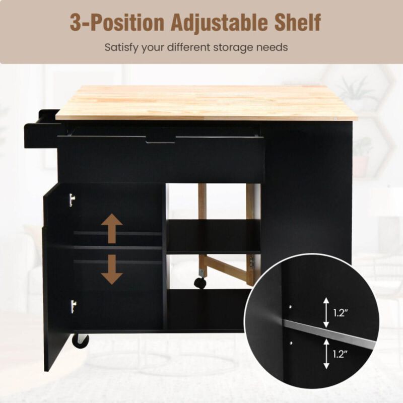 Hivvago Drop-Leaf Kitchen Island with Rubber Wood Top