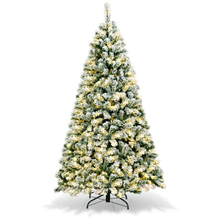 Hivvago 6 Feet Pre-Lit Premium Snow Flocked Hinged Artificial Christmas Tree