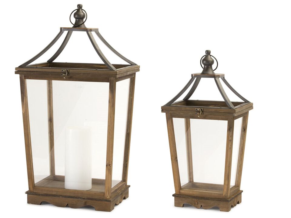 HouzBling Lantern (Set of 2) 24"H, 30.5"H Wood/Glass