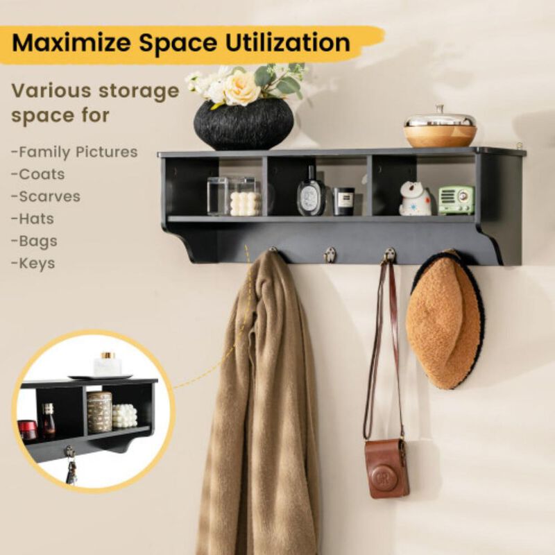 Wall Mount Cubby Organizer Hooks Entryway Storage Shelf image number 2