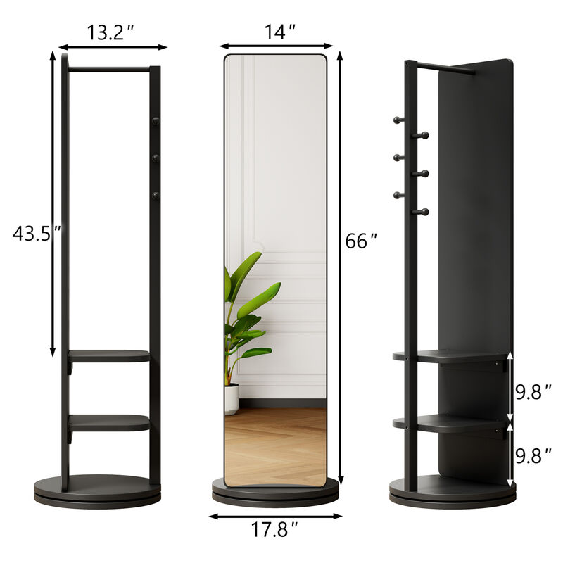 ELEMENT ACE 360&deg; Rotating Multifunctional Full Length Mirror with Hook Storage Rack Coat Rack Solid Wood Floor Mirror for Bedroom Living Room Cloakroom Space Saving image number 2
