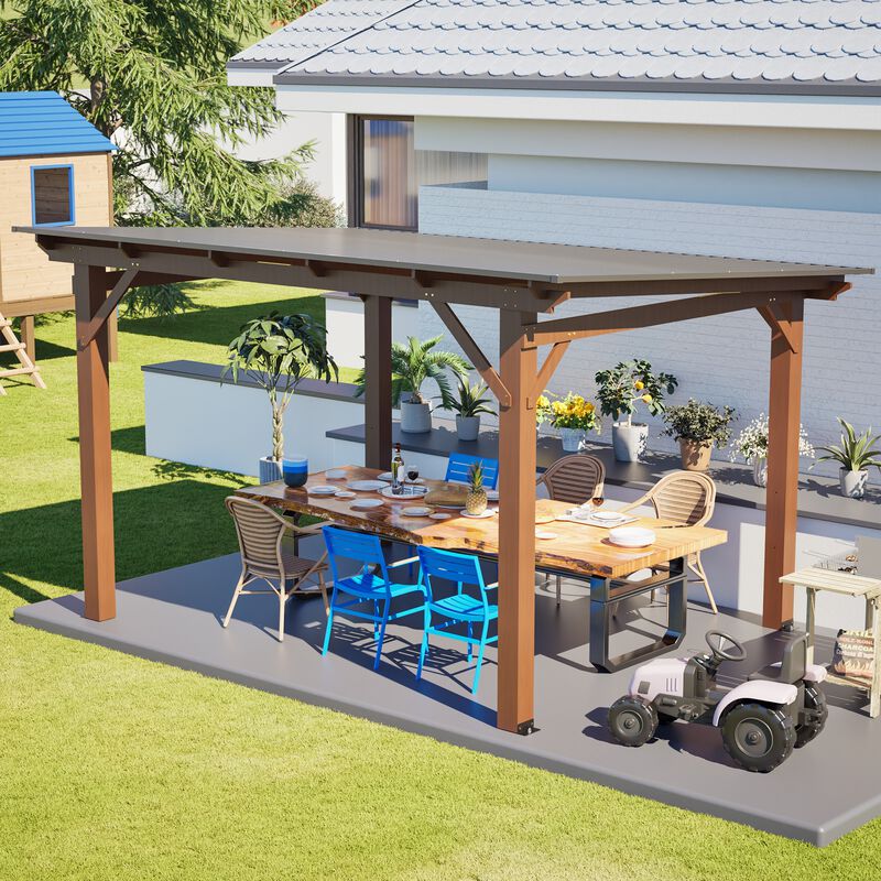 13x10 FT Wooden Gazebo with Metal Roof, Outdoor Shade Structure for Backyard Garden Patio image number 1