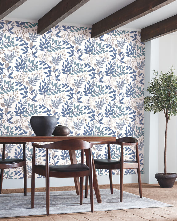 Eden Retreat White & Blue Wallpaper