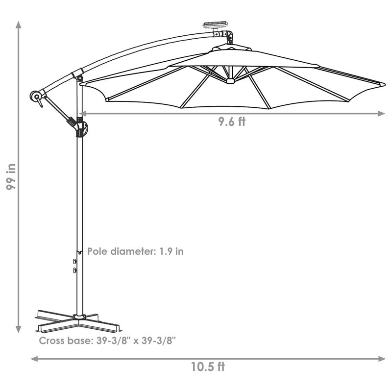 Sunnydaze 10 ft Solar Offset Steel Patio Umbrella with Crank