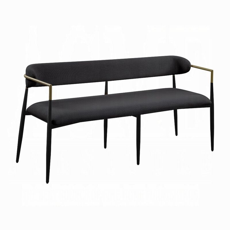 Vonn Bench, Open Padded Back and Black Upholstery, Wood Metal Frame image number 0