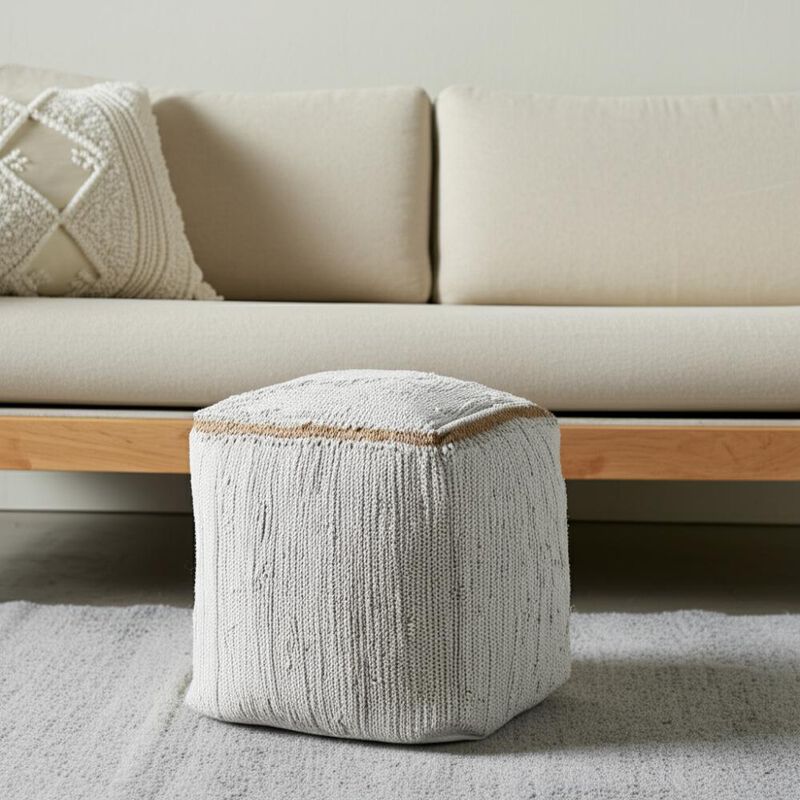 Hivvago 18 Inch Gray and Natural Cotton And Jute Cube Pouf Ottoman