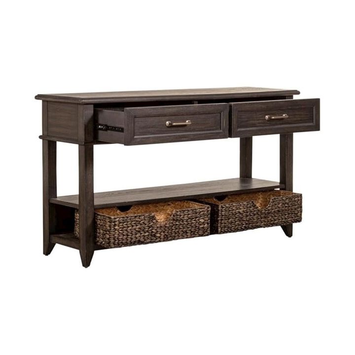 Liberty Furniture Mill Creek 2 Drawer Sofa Table in Peppercorn