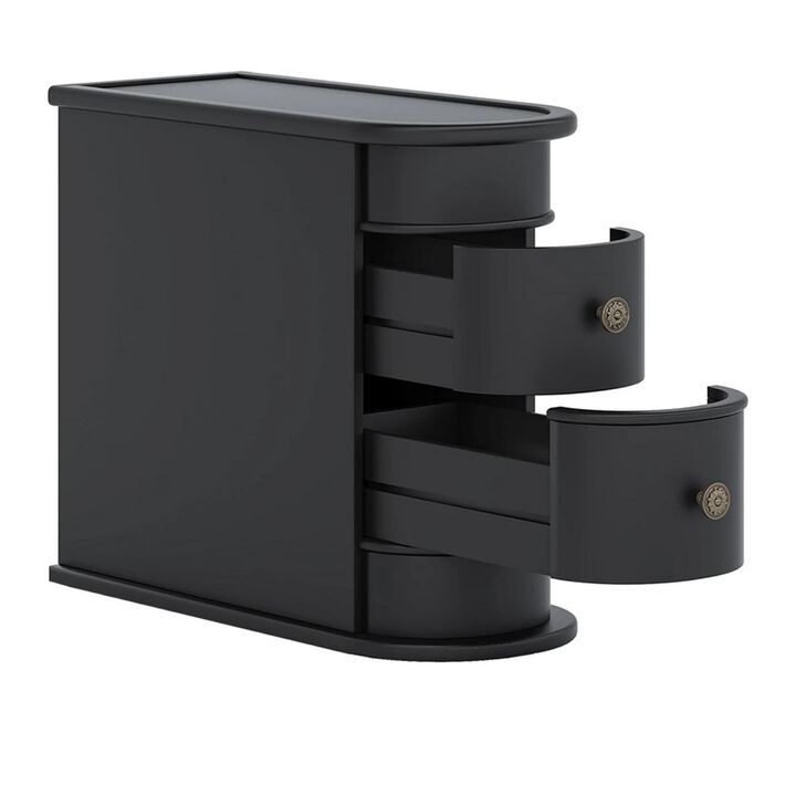 Side End Table, C Black Frame, Silver Metal Knobs 2 Drawer, 24 Inch