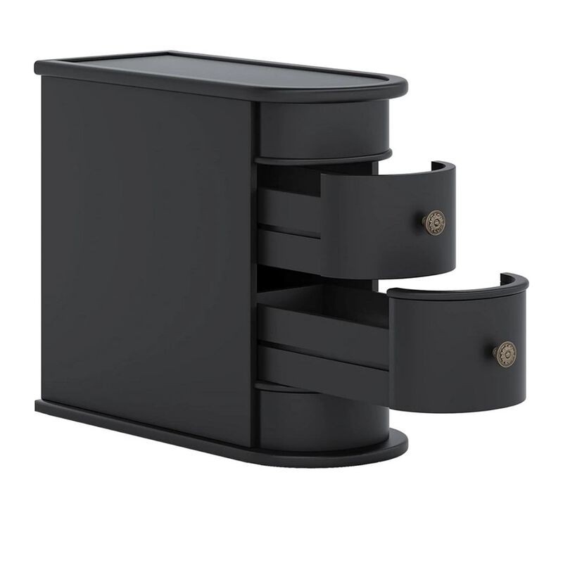 Side End Table, C Black Frame, Silver Metal Knobs 2 Drawer, 24 Inch