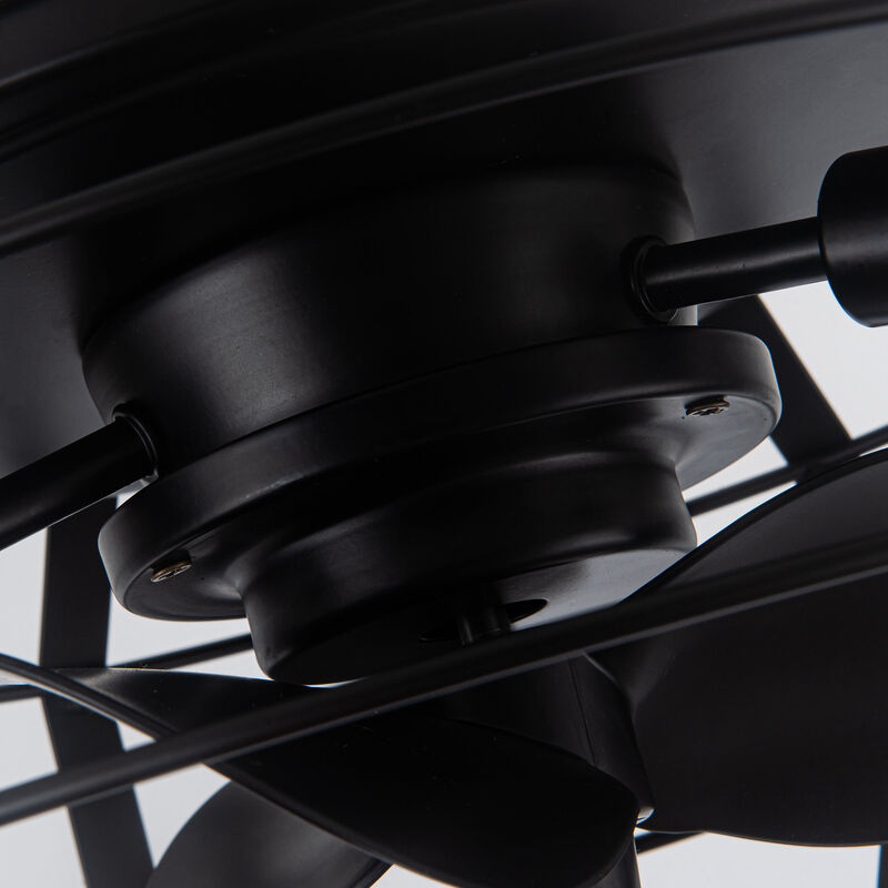 12.2 in. Matte Black Caged Propeller Ceiling Fan with Light and Remote