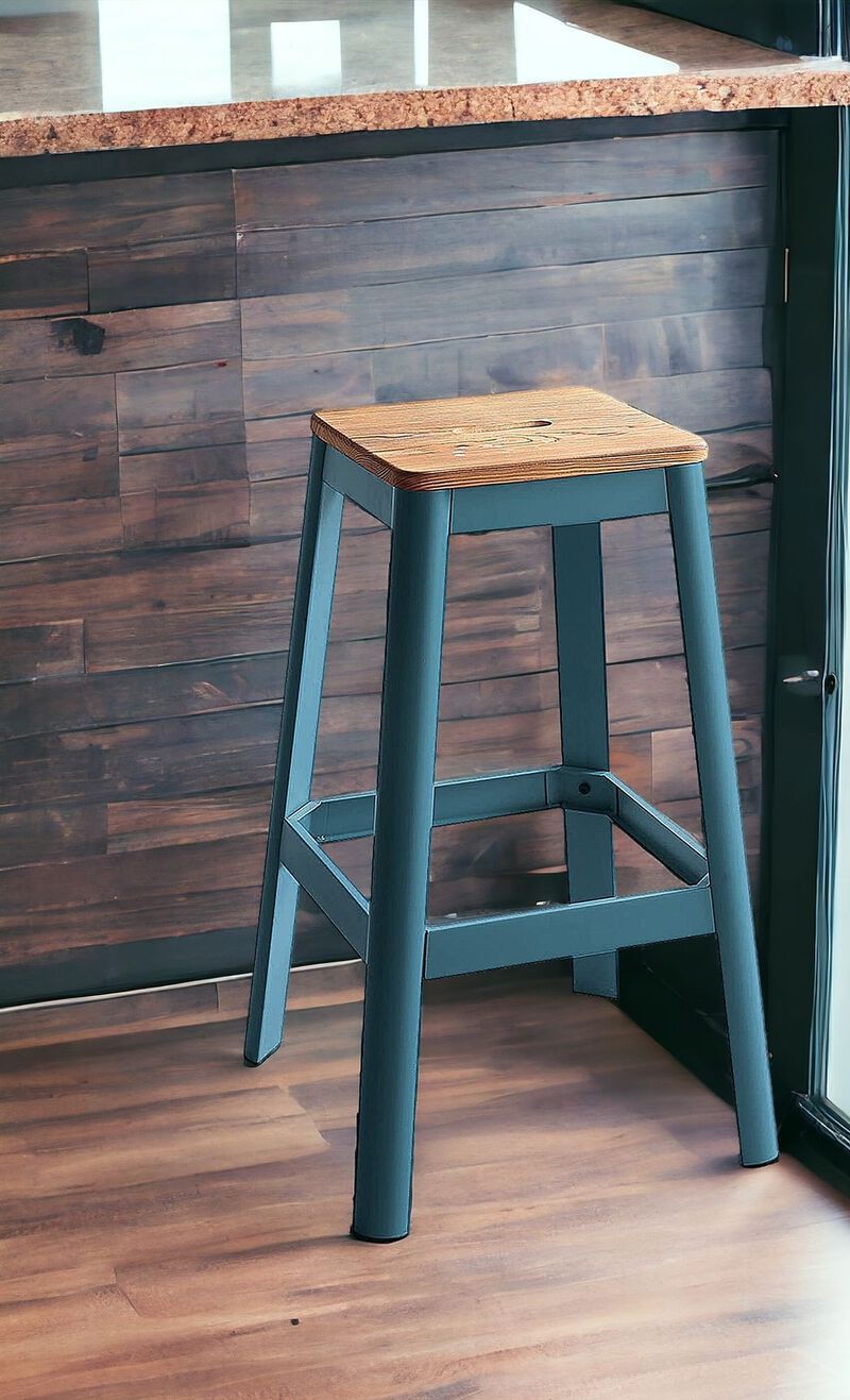 Industrial Solid Wood Seat Bar Chair with Metal Frame, Counter Height Stool