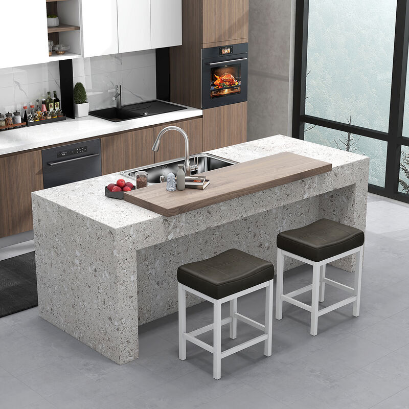 Set of 2 Linen Fabric Saddle Stools with Cushioned Seat for Comfort