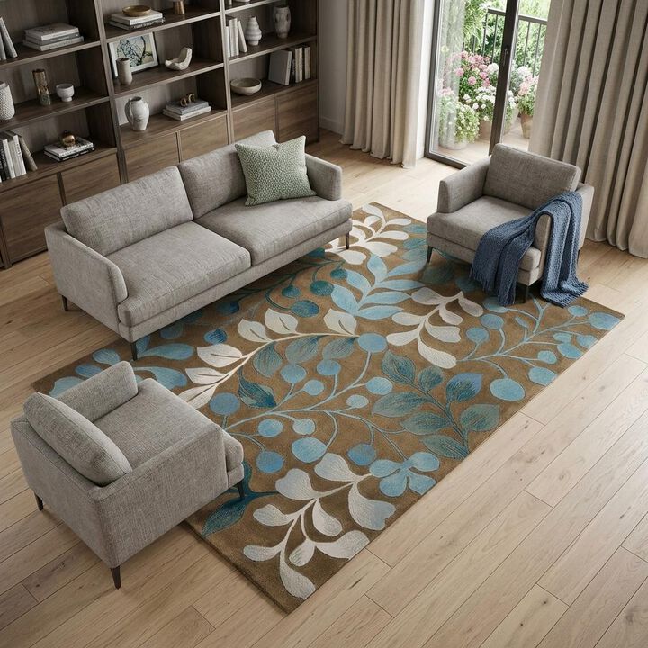 HomeRoots Botanical Leaves Area Rug